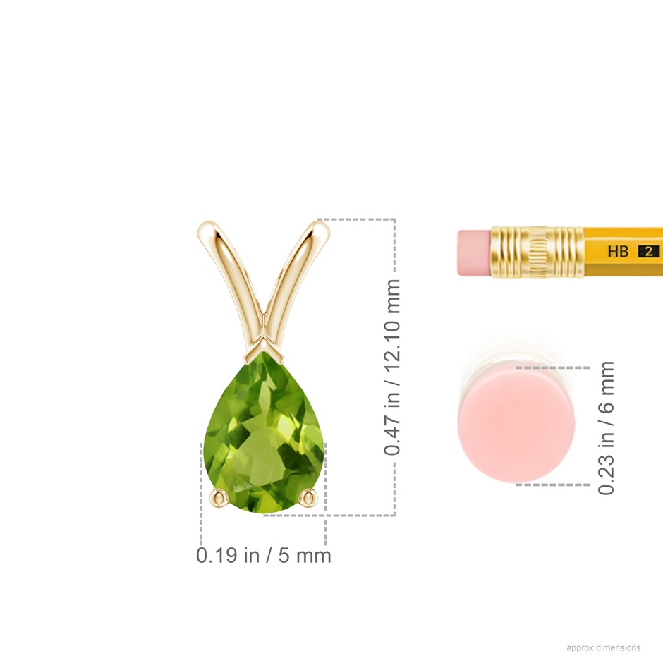 7x5mm AAAA V-Bale Pear-Shaped Peridot Solitaire Pendant in 18K Yellow Gold ruler