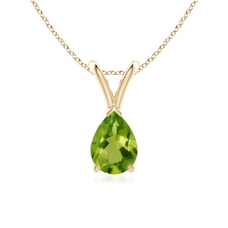 7x5mm AAAA V-Bale Pear-Shaped Peridot Solitaire Pendant in 9K Yellow Gold