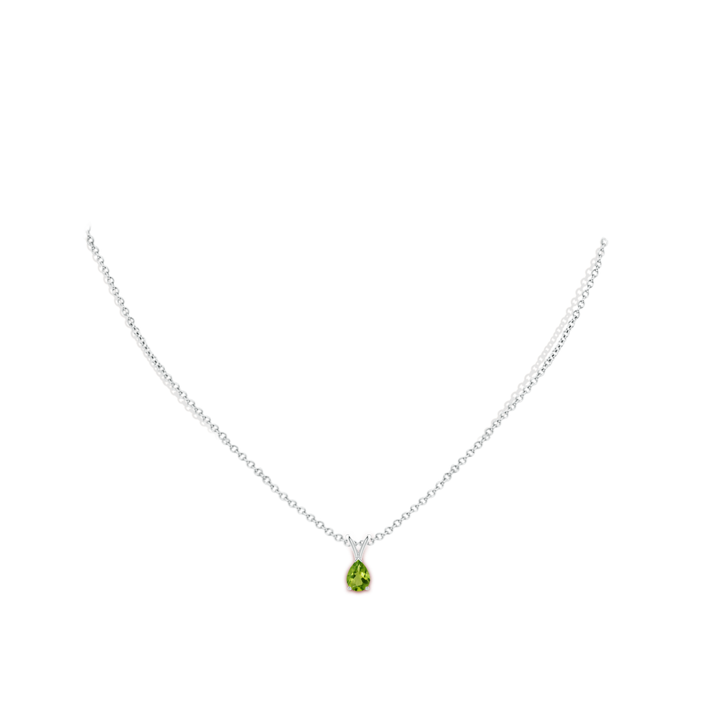7x5mm AAAA V-Bale Pear-Shaped Peridot Solitaire Pendant in P950 Platinum Body-Neck