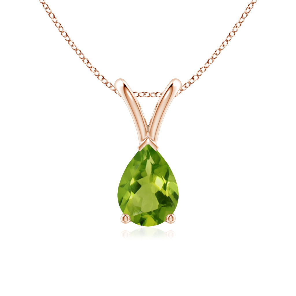 7x5mm AAAA V-Bale Pear-Shaped Peridot Solitaire Pendant in Rose Gold