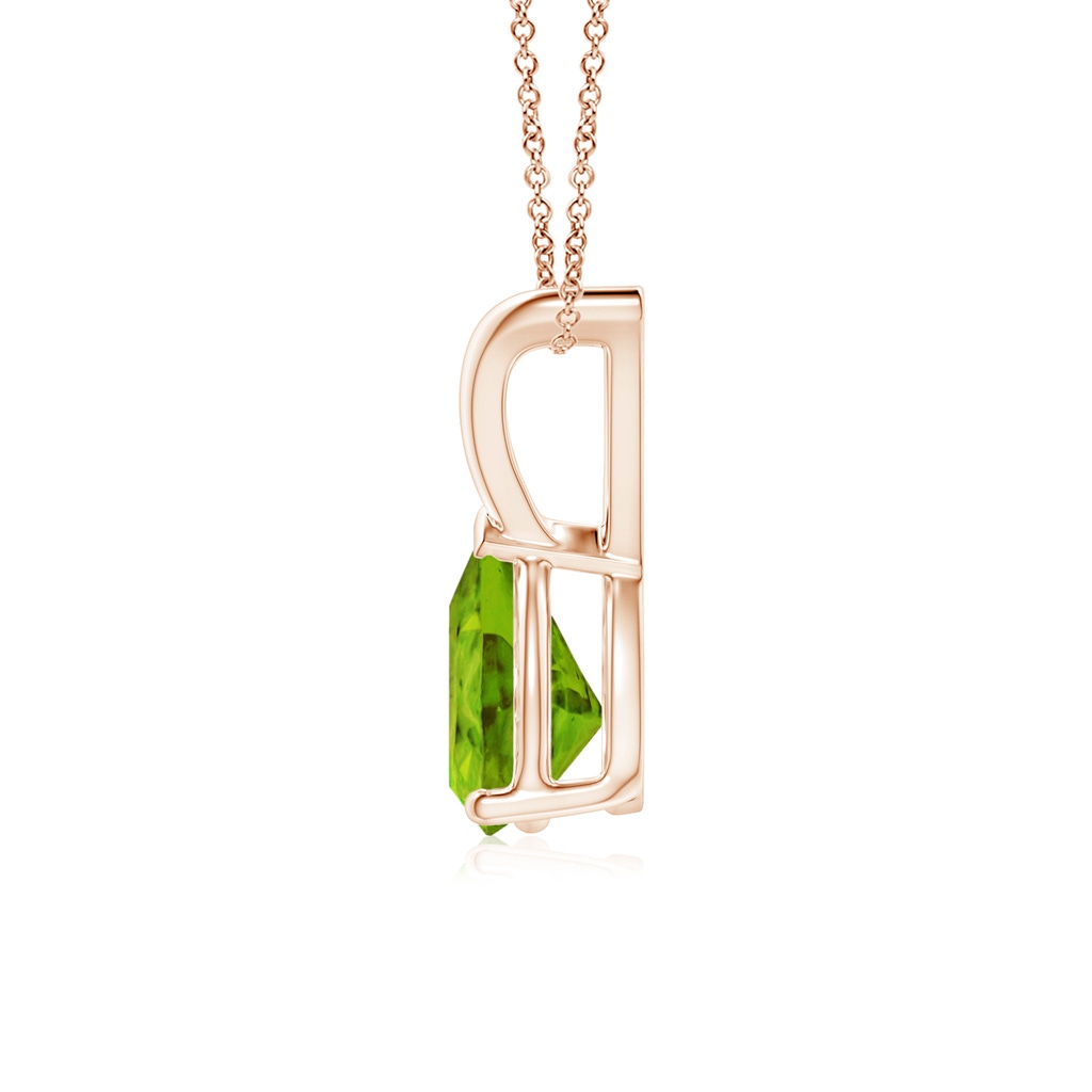 7x5mm AAAA V-Bale Pear-Shaped Peridot Solitaire Pendant in Rose Gold Side 1