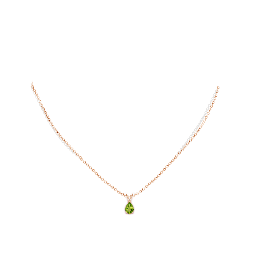 7x5mm AAAA V-Bale Pear-Shaped Peridot Solitaire Pendant in Rose Gold Body-Neck