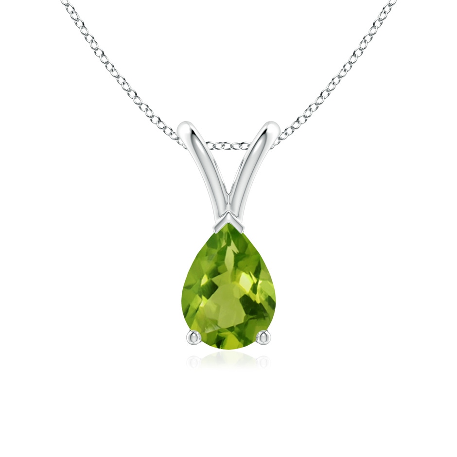 7x5mm AAAA V-Bale Pear-Shaped Peridot Solitaire Pendant in White Gold 