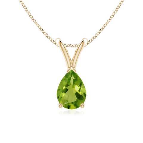 7x5mm AAAA V-Bale Pear-Shaped Peridot Solitaire Pendant in Yellow Gold