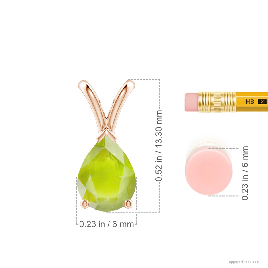 8x6mm A V-Bale Pear-Shaped Peridot Solitaire Pendant in 9K Rose Gold ruler