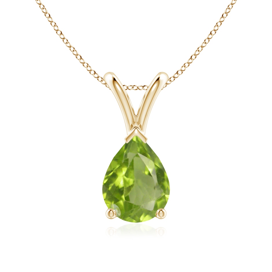 8x6mm AA V-Bale Pear-Shaped Peridot Solitaire Pendant in Yellow Gold 