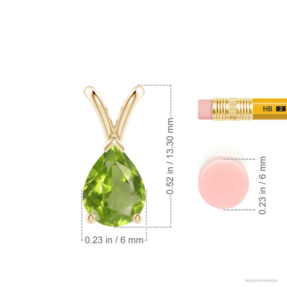 8x6mm AA V-Bale Pear-Shaped Peridot Solitaire Pendant in Yellow Gold ruler