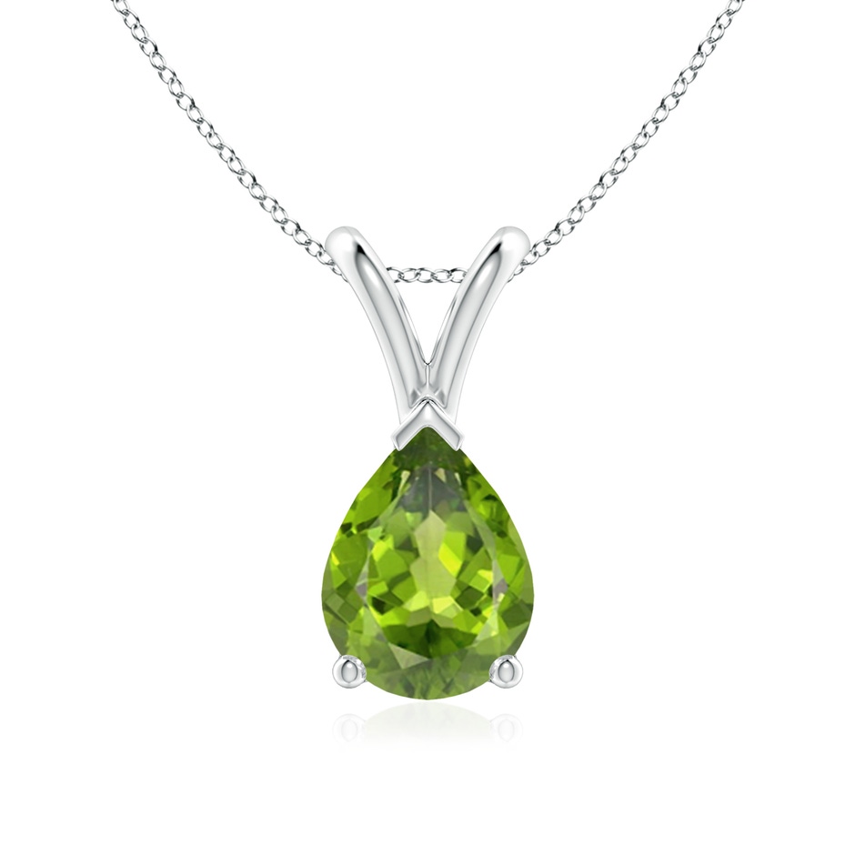 8x6mm AAA V-Bale Pear-Shaped Peridot Solitaire Pendant in White Gold 