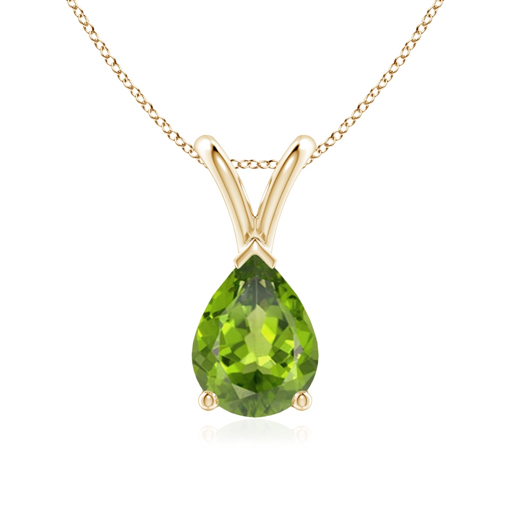 8x6mm AAA V-Bale Pear-Shaped Peridot Solitaire Pendant in Yellow Gold