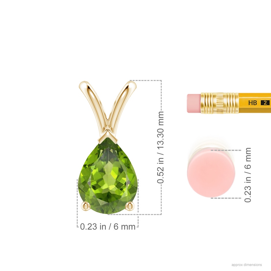 8x6mm AAA V-Bale Pear-Shaped Peridot Solitaire Pendant in Yellow Gold ruler