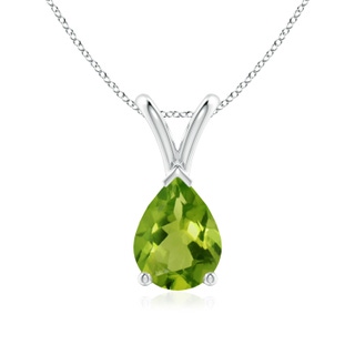 8x6mm AAAA V-Bale Pear-Shaped Peridot Solitaire Pendant in P950 Platinum