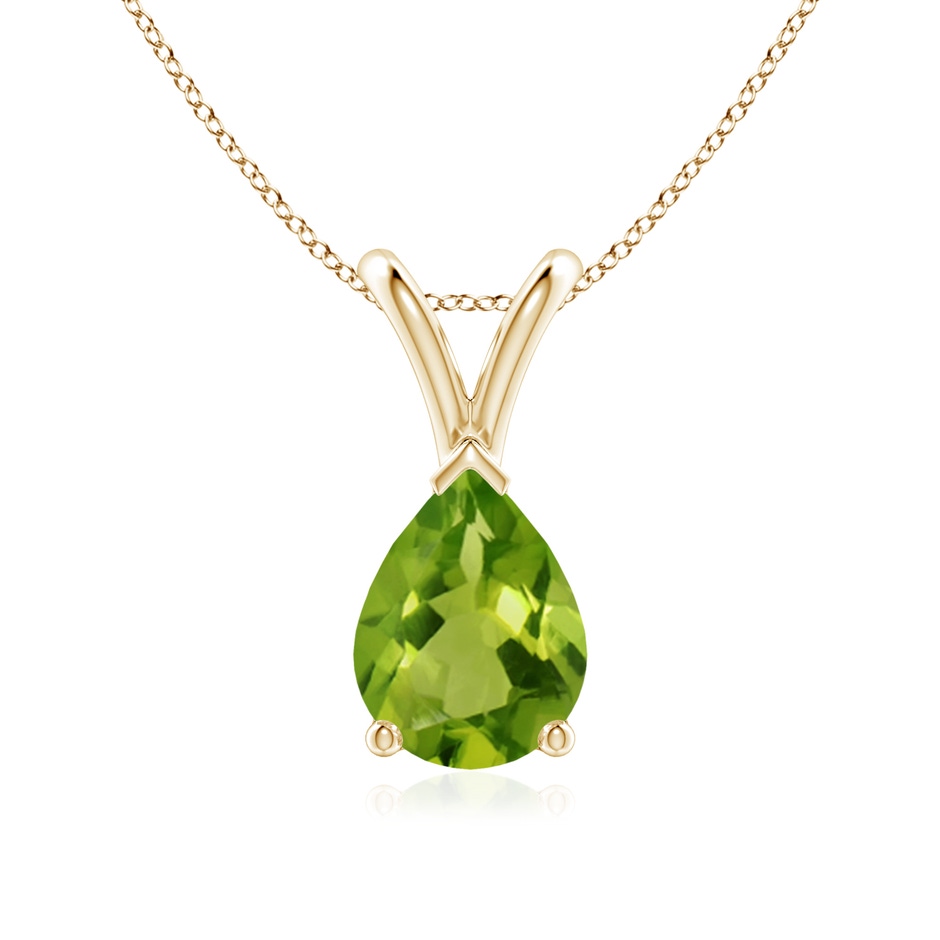 8x6mm AAAA V-Bale Pear-Shaped Peridot Solitaire Pendant in Yellow Gold 