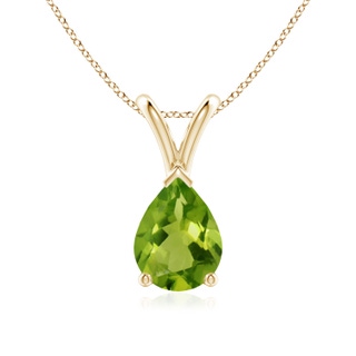 8x6mm AAAA V-Bale Pear-Shaped Peridot Solitaire Pendant in Yellow Gold