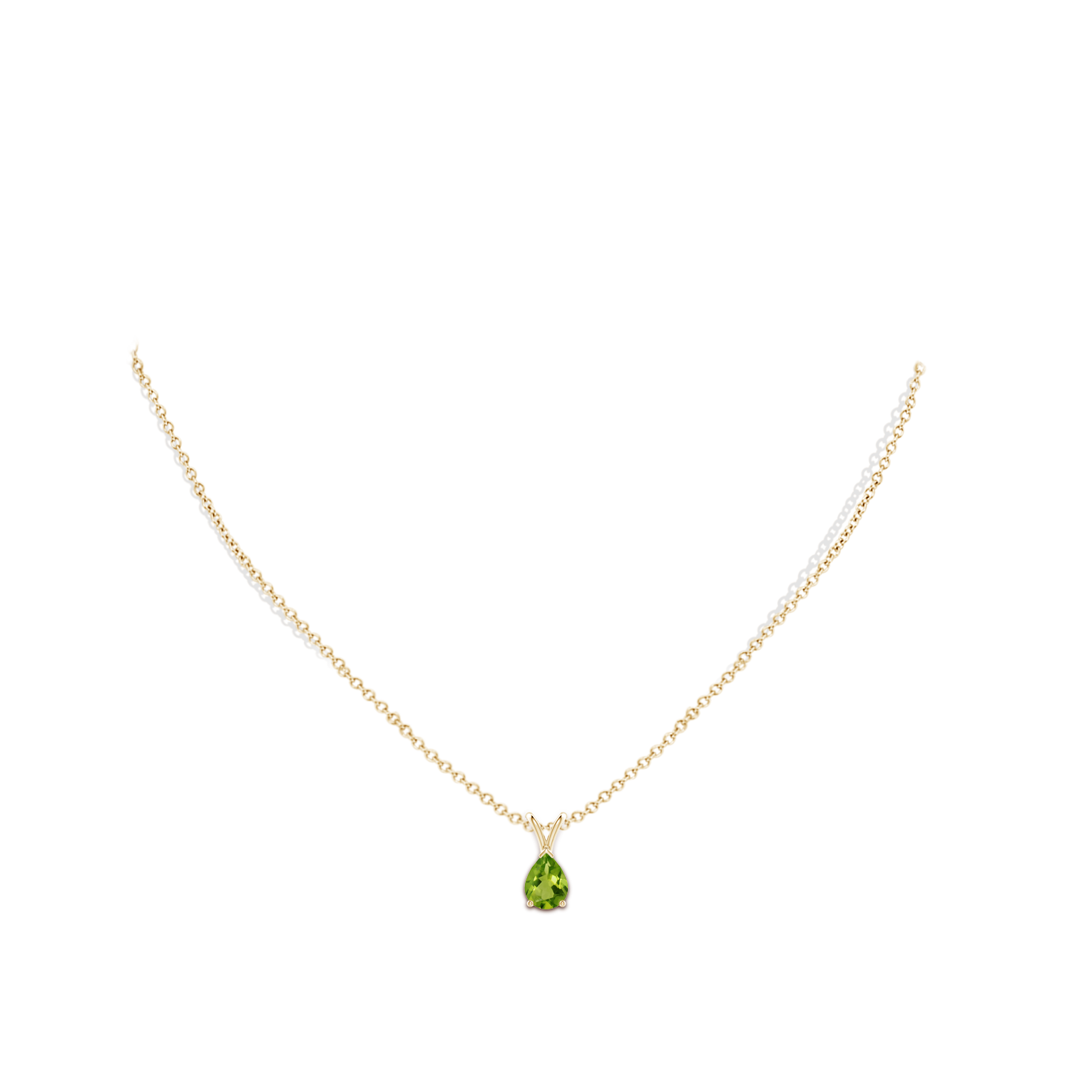 8x6mm AAAA V-Bale Pear-Shaped Peridot Solitaire Pendant in Yellow Gold - body_neck