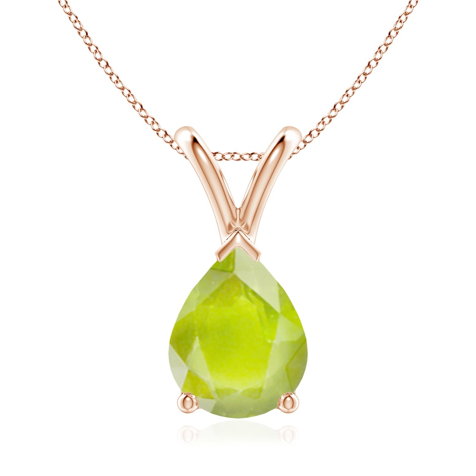 9x7mm A V-Bale Pear-Shaped Peridot Solitaire Pendant in 18K Rose Gold 