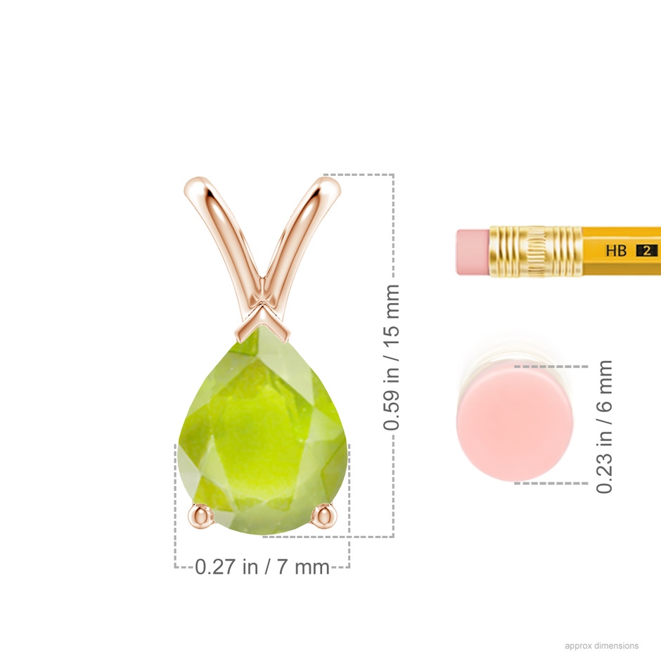 9x7mm A V-Bale Pear-Shaped Peridot Solitaire Pendant in 18K Rose Gold ruler