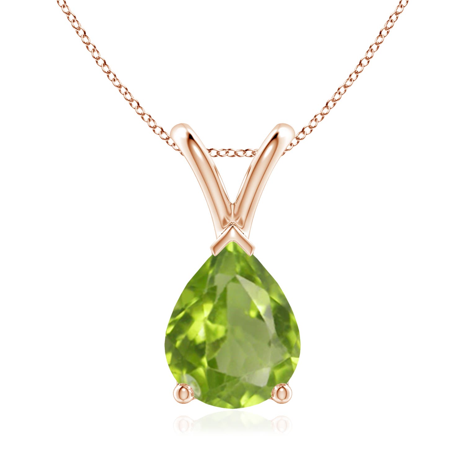 9x7mm AA V-Bale Pear-Shaped Peridot Solitaire Pendant in 18CT Rose Gold