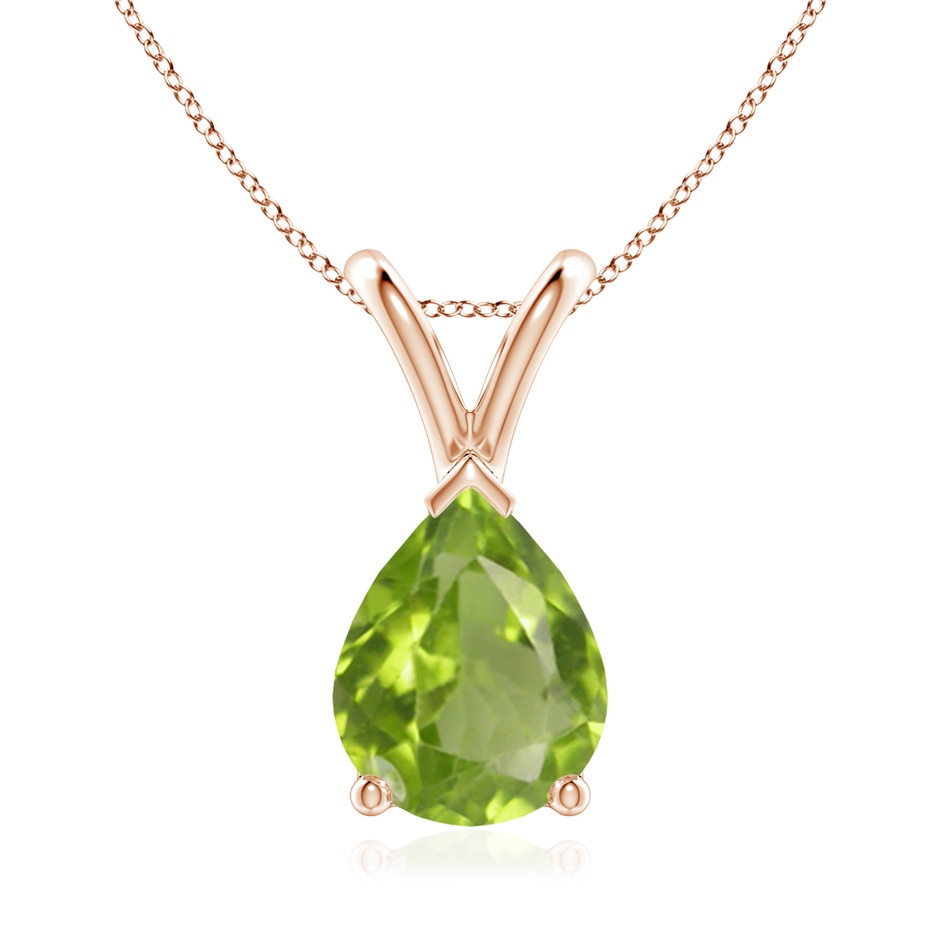 9x7mm AA V-Bale Pear-Shaped Peridot Solitaire Pendant in Rose Gold 