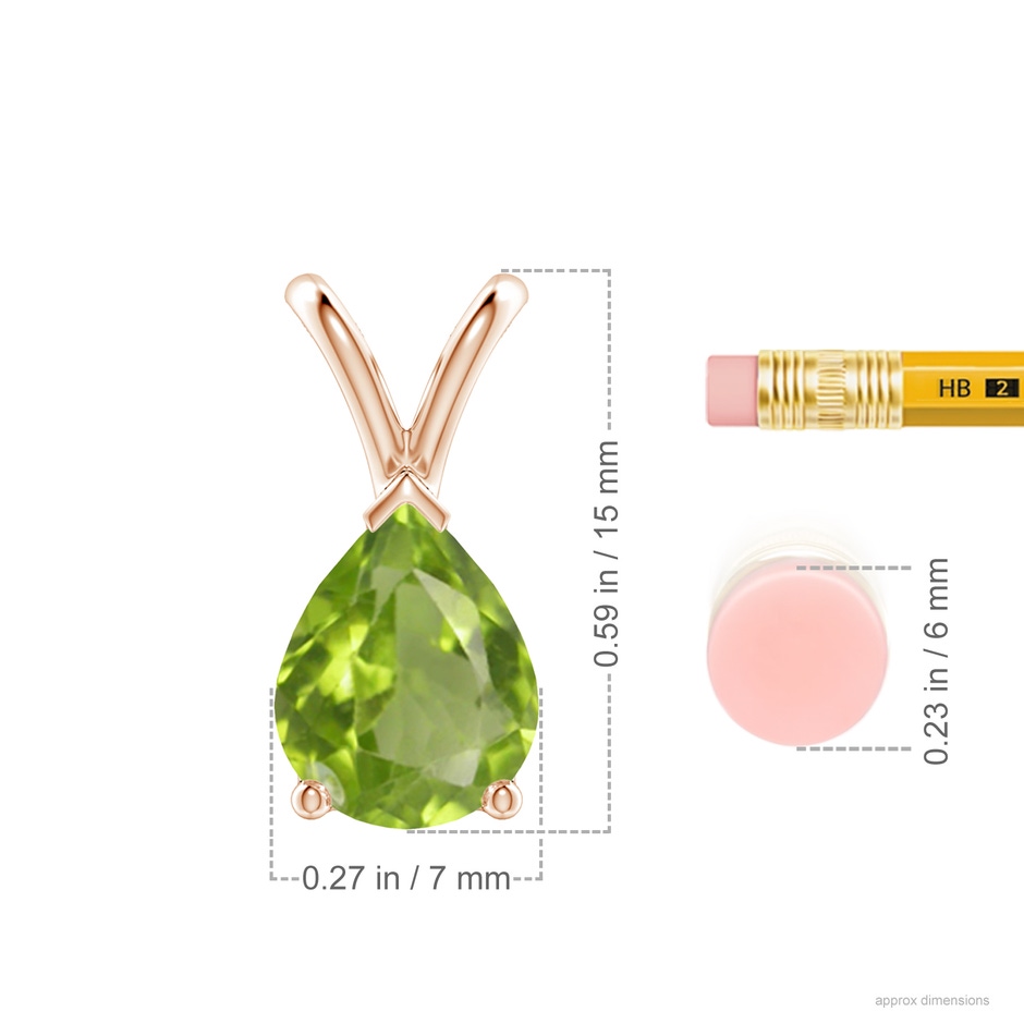9x7mm AA V-Bale Pear-Shaped Peridot Solitaire Pendant in Rose Gold ruler