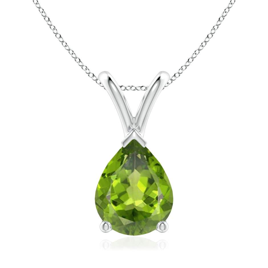 9x7mm AAA V-Bale Pear-Shaped Peridot Solitaire Pendant in 18K White Gold 