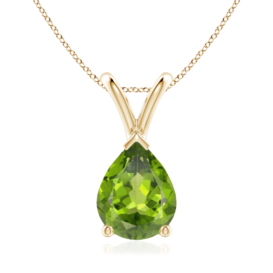 9x7mm AAA V-Bale Pear-Shaped Peridot Solitaire Pendant in 18K Yellow Gold 