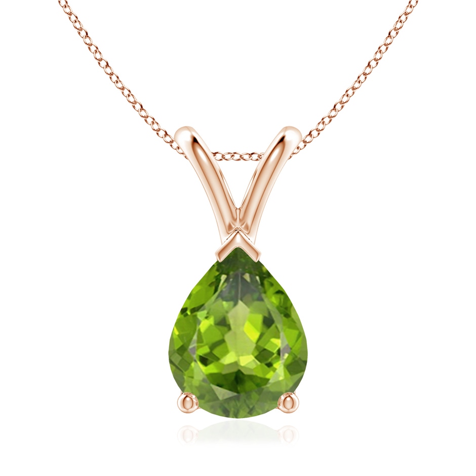 9x7mm AAA V-Bale Pear-Shaped Peridot Solitaire Pendant in Rose Gold 