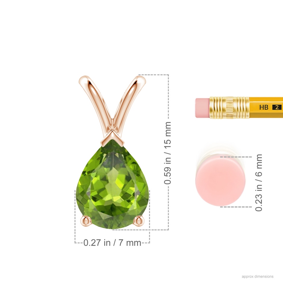 9x7mm AAA V-Bale Pear-Shaped Peridot Solitaire Pendant in Rose Gold ruler