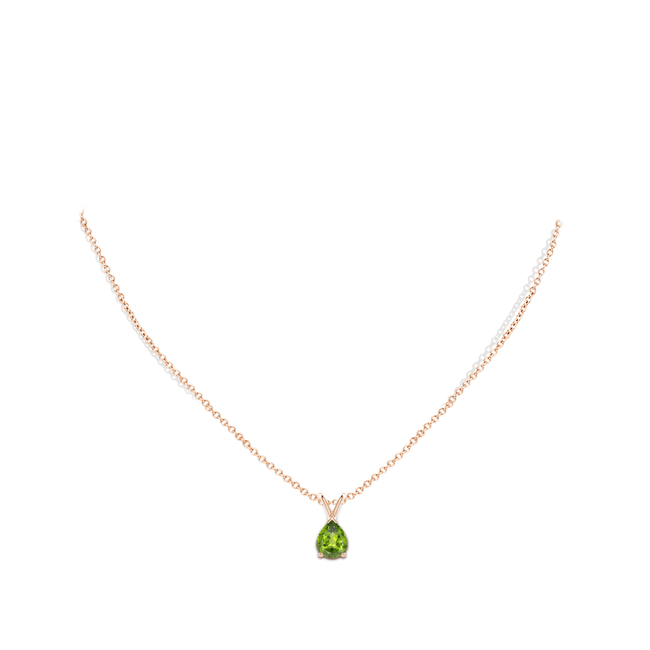 9x7mm AAA V-Bale Pear-Shaped Peridot Solitaire Pendant in Rose Gold pen
