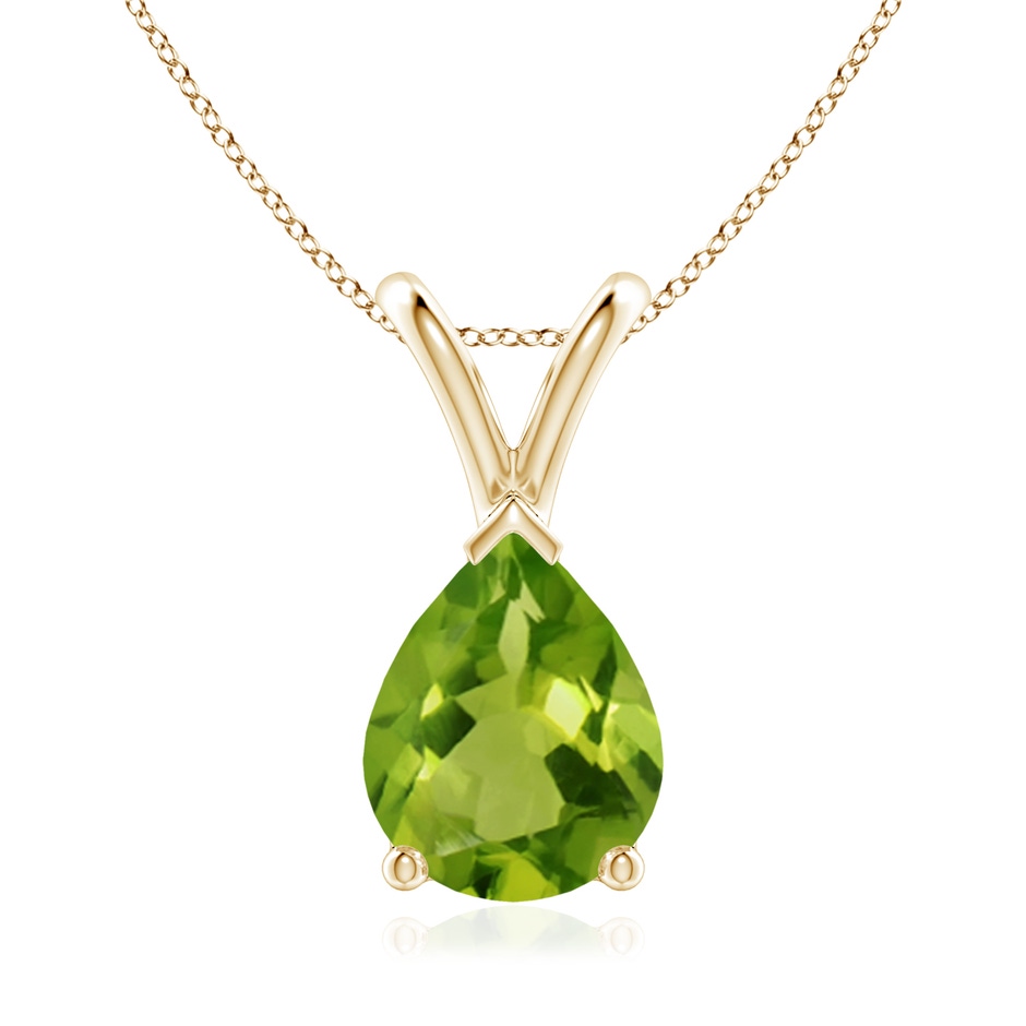 9x7mm AAAA V-Bale Pear-Shaped Peridot Solitaire Pendant in 18K Yellow Gold 