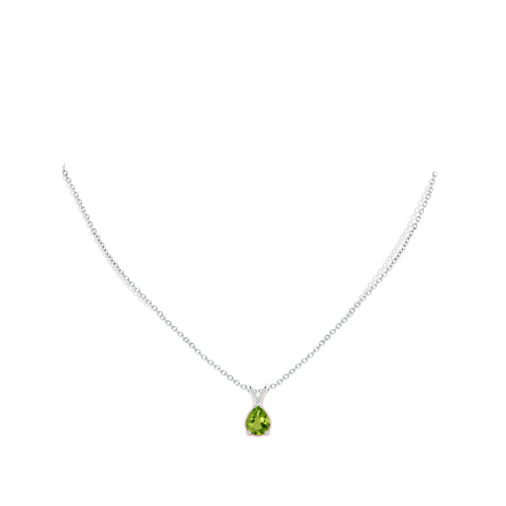 9x7mm AAAA V-Bale Pear-Shaped Peridot Solitaire Pendant in P950 Platinum Body-Neck