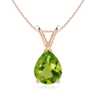 9x7mm AAAA V-Bale Pear-Shaped Peridot Solitaire Pendant in Rose Gold