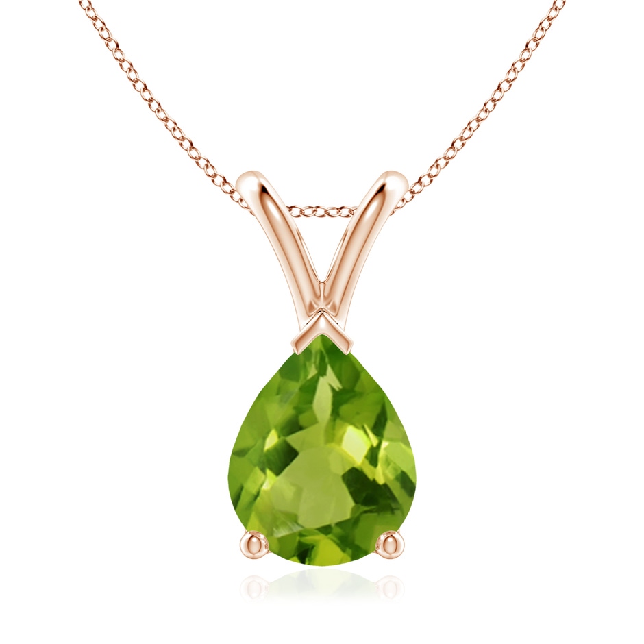 9x7mm AAAA V-Bale Pear-Shaped Peridot Solitaire Pendant in Rose Gold 