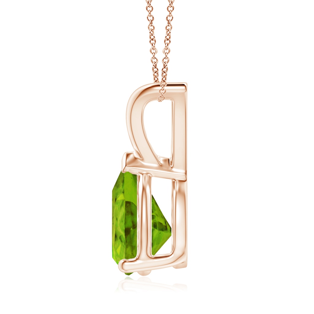 9x7mm AAAA V-Bale Pear-Shaped Peridot Solitaire Pendant in Rose Gold Side 1