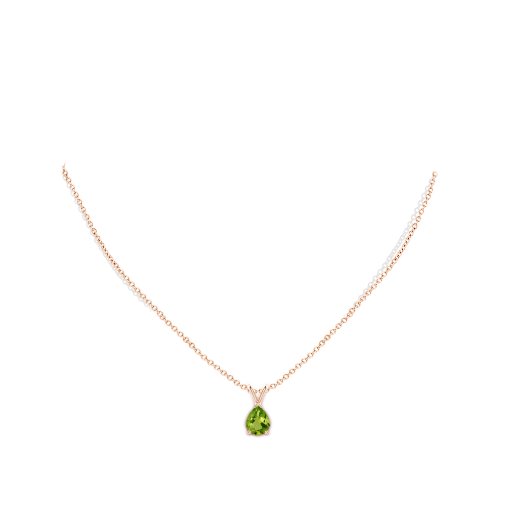 9x7mm AAAA V-Bale Pear-Shaped Peridot Solitaire Pendant in Rose Gold Body-Neck