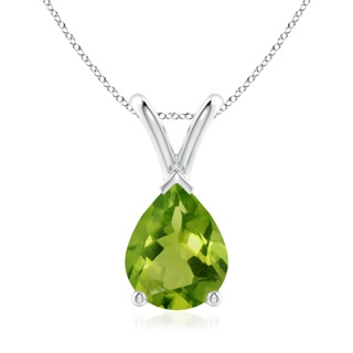 9x7mm AAAA V-Bale Pear-Shaped Peridot Solitaire Pendant in White Gold