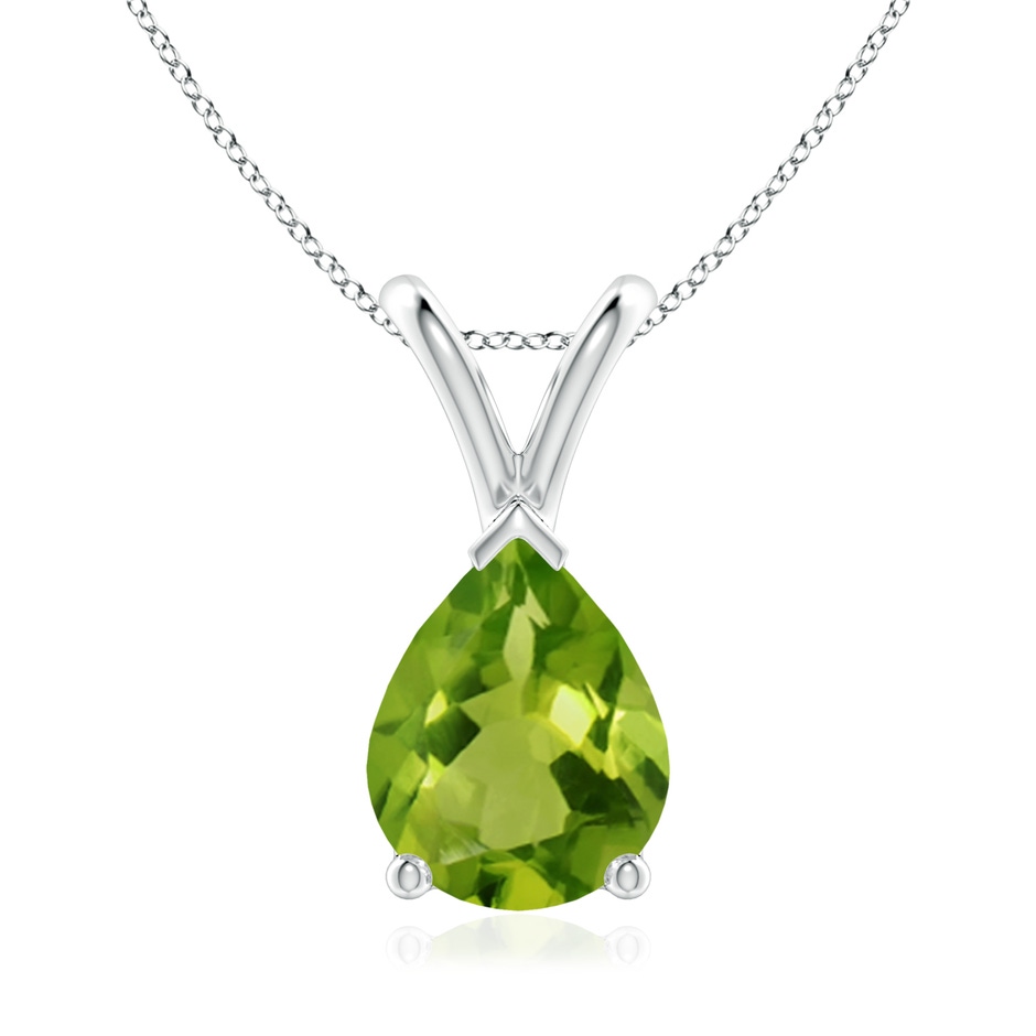 9x7mm AAAA V-Bale Pear-Shaped Peridot Solitaire Pendant in White Gold 