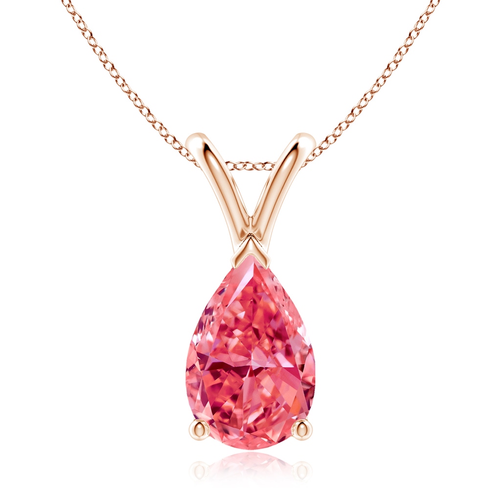 10x6.5mm AAAA V-Bale Pear-Shaped Fancy Intense Pink Diamond Solitaire Pendant in Rose Gold