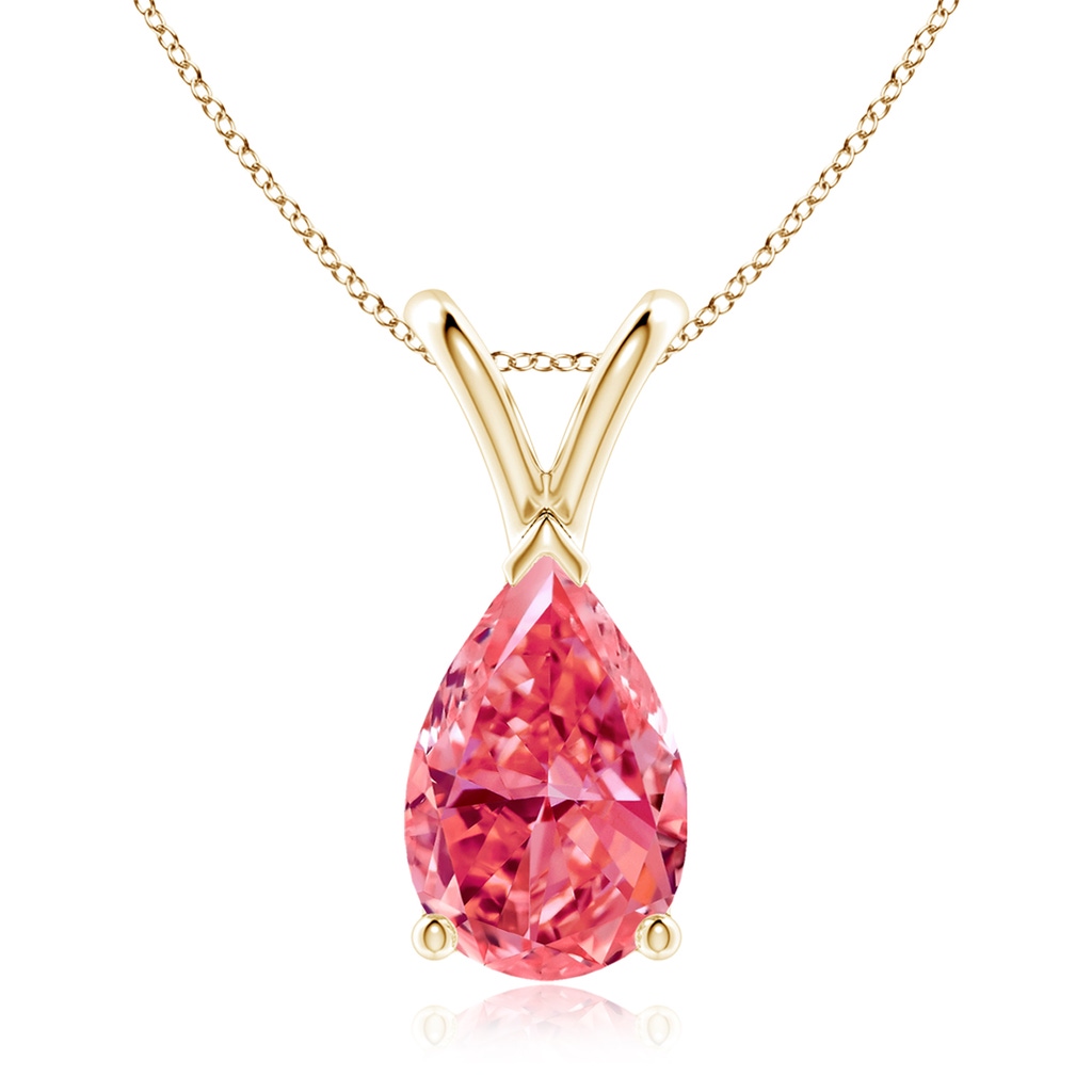 10x6.5mm AAAA V-Bale Pear-Shaped Fancy Intense Pink Diamond Solitaire Pendant in Yellow Gold