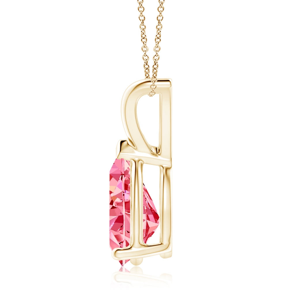 10x6.5mm AAAA V-Bale Pear-Shaped Fancy Intense Pink Diamond Solitaire Pendant in Yellow Gold - side 199