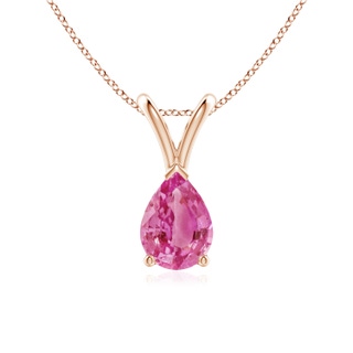 7x5mm AAA V-Bale Pear-Shaped Pink Sapphire Solitaire Pendant in 9K Rose Gold