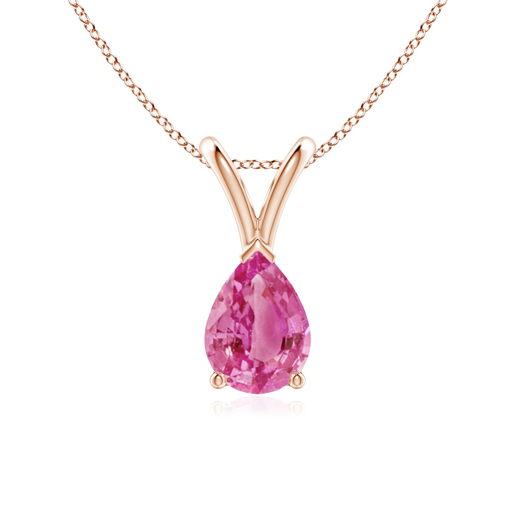 7x5mm AAA V-Bale Pear-Shaped Pink Sapphire Solitaire Pendant in Rose Gold 