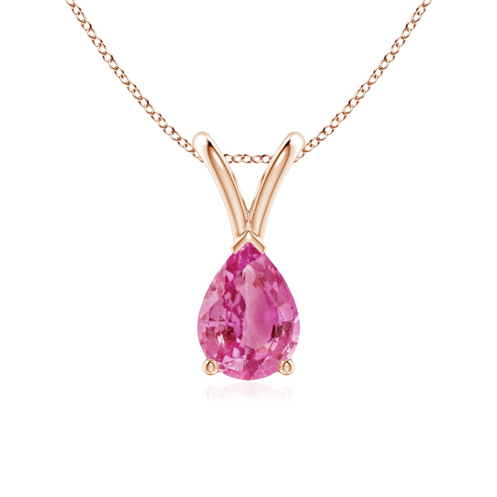 7x5mm AAA V-Bale Pear-Shaped Pink Sapphire Solitaire Pendant in Rose Gold