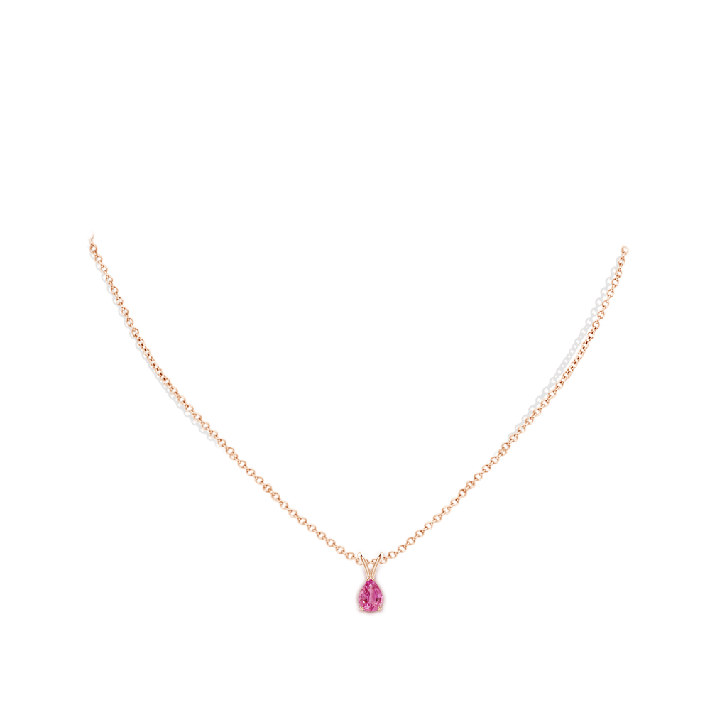 7x5mm AAA V-Bale Pear-Shaped Pink Sapphire Solitaire Pendant in Rose Gold Body-Neck