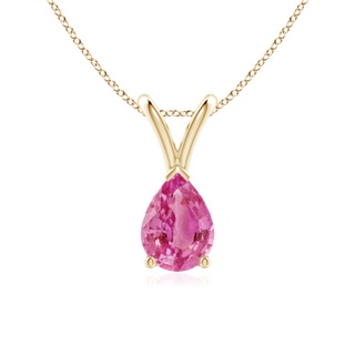 7x5mm AAA V-Bale Pear-Shaped Pink Sapphire Solitaire Pendant in Yellow Gold