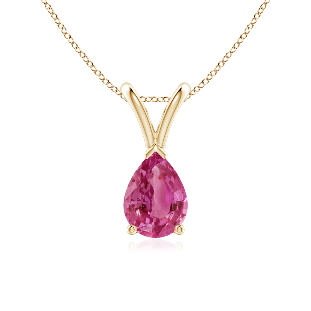 7x5mm AAAA V-Bale Pear-Shaped Pink Sapphire Solitaire Pendant in Yellow Gold