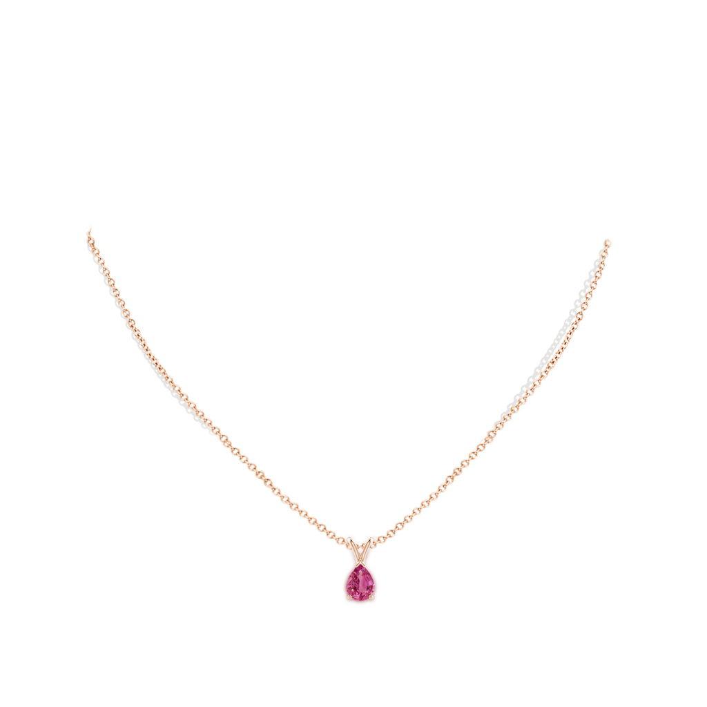 8x6mm AAAA V-Bale Pear-Shaped Pink Sapphire Solitaire Pendant in Rose Gold Body-Neck