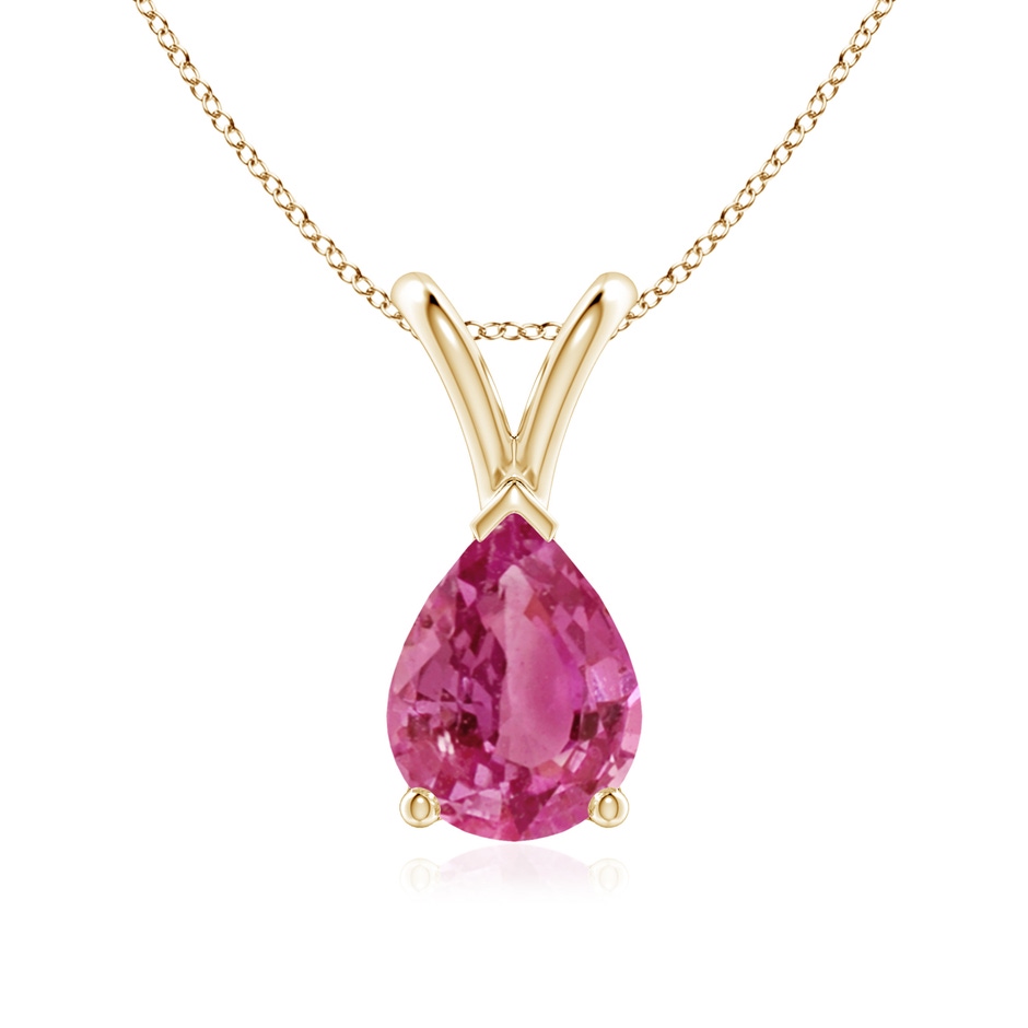 8x6mm AAAA V-Bale Pear-Shaped Pink Sapphire Solitaire Pendant in Yellow Gold 