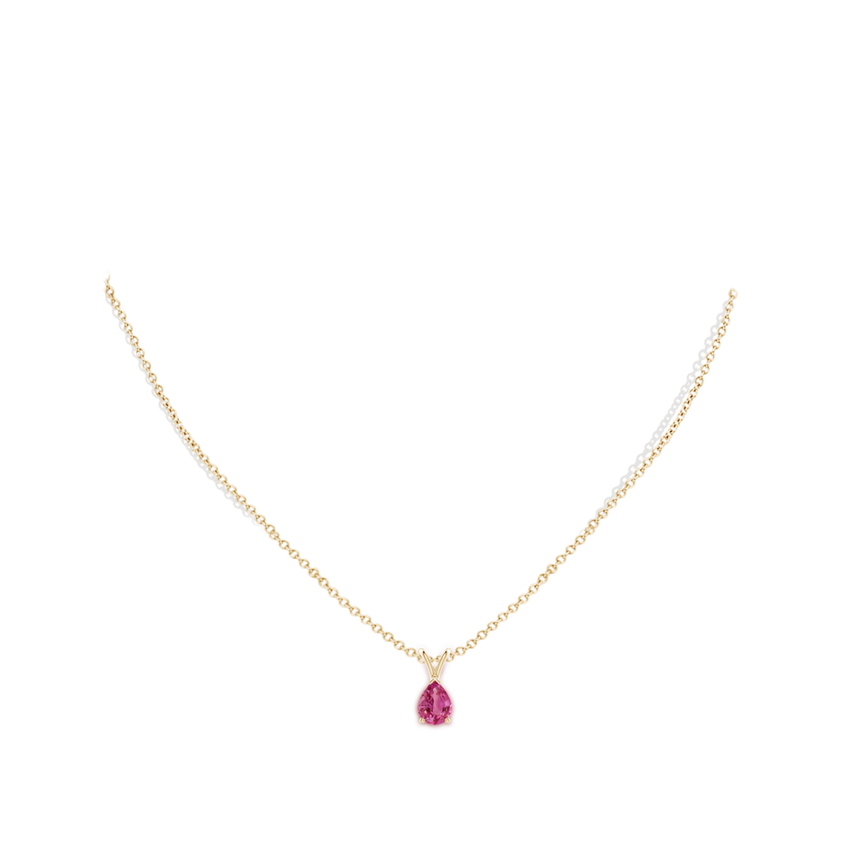 8x6mm AAAA V-Bale Pear-Shaped Pink Sapphire Solitaire Pendant in Yellow Gold body-neck