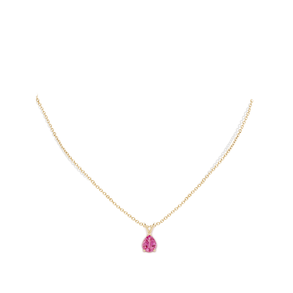 9x7mm AAA V-Bale Pear-Shaped Pink Sapphire Solitaire Pendant in Yellow Gold body-neck