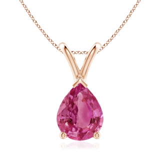 9x7mm AAAA V-Bale Pear-Shaped Pink Sapphire Solitaire Pendant in Rose Gold